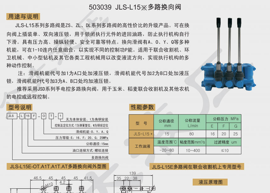 联合收割机专用多路换向阀